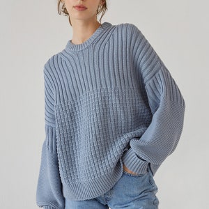 Bio Baumwolle Oversized Pullover, Grobstrick Pullover, nachhaltige Loungewear Frauen, perfekte Geschenkidee für Sie, Winterkleidung Dusty Blue