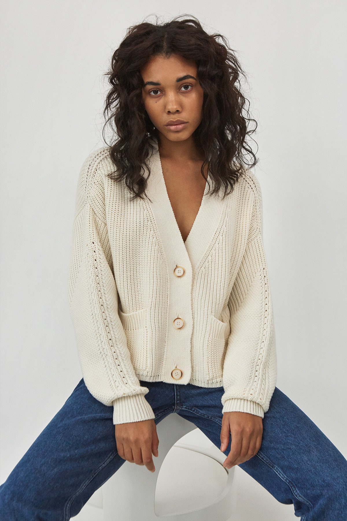Chunky Knit White Merino Wool Cropped Cardigan for Women - Etsy
