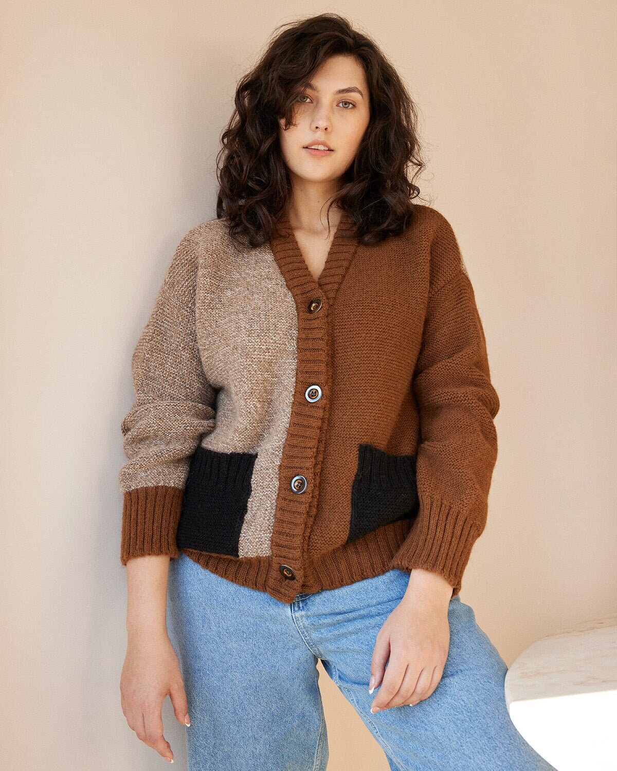 Chunky Knit Brown Cardigan for Women 