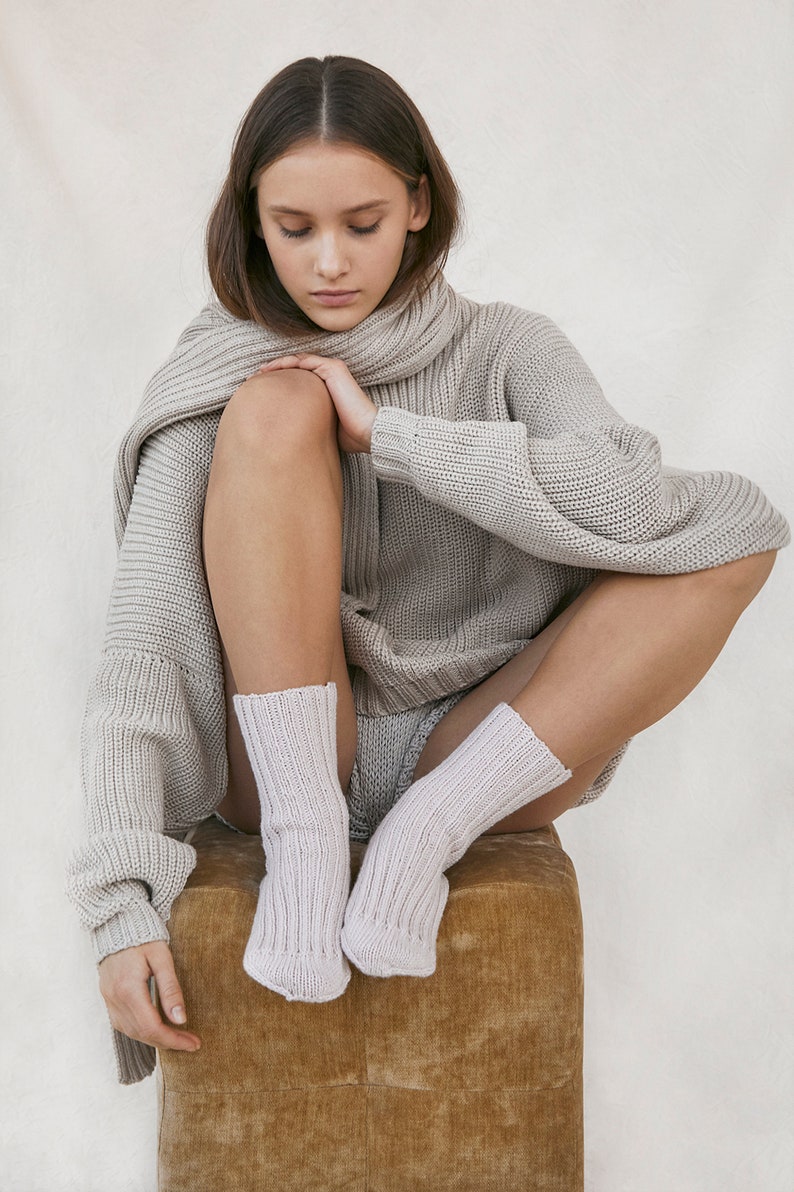 Unisex merino wool cute socks, knitted fuzzy socks, minimalist easter gift, perfect gift for her or him, merino wool yarn socks for men image 6