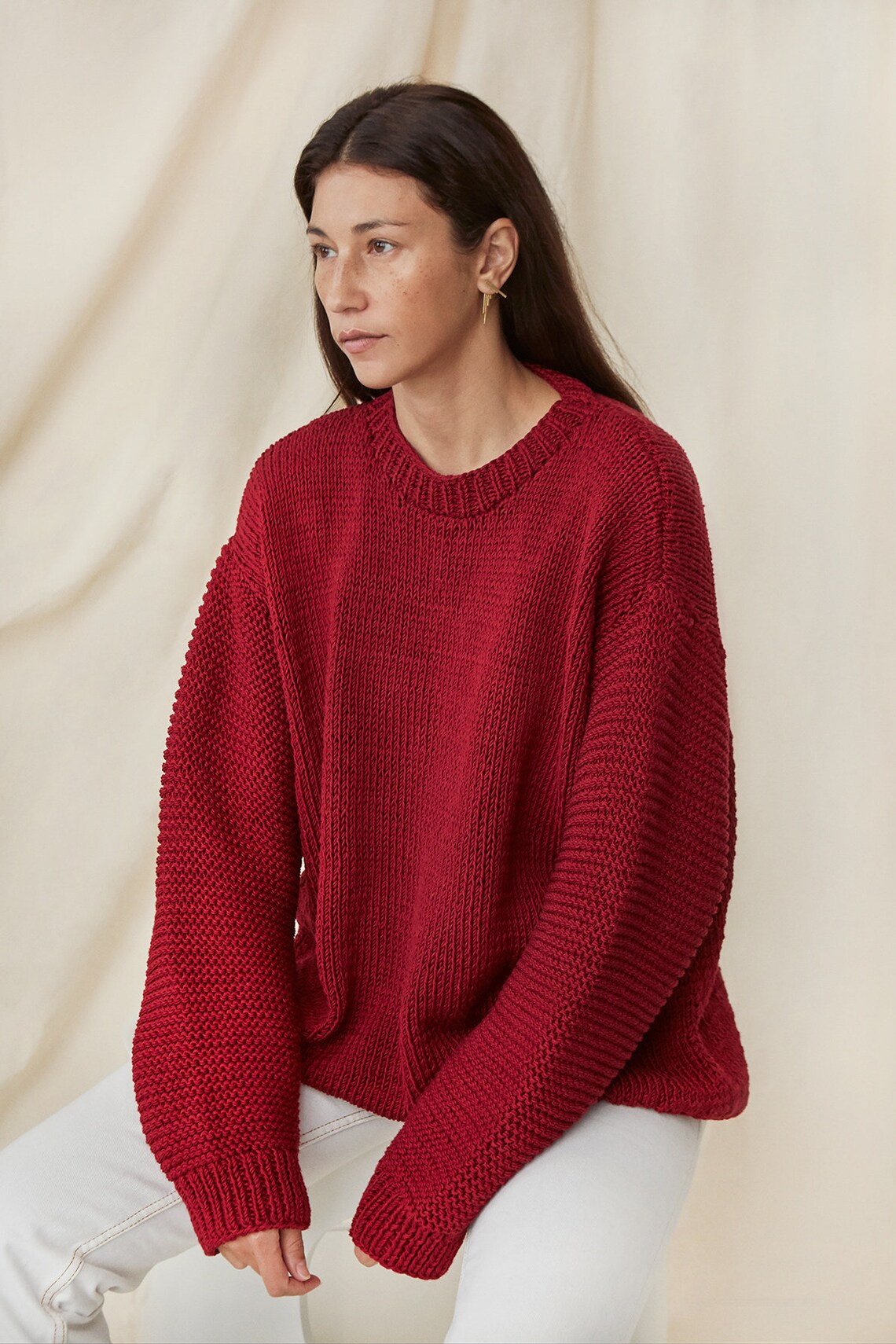 Cotton Knit Sweater Chunky Knitted Pullover Loose Knit Etsy