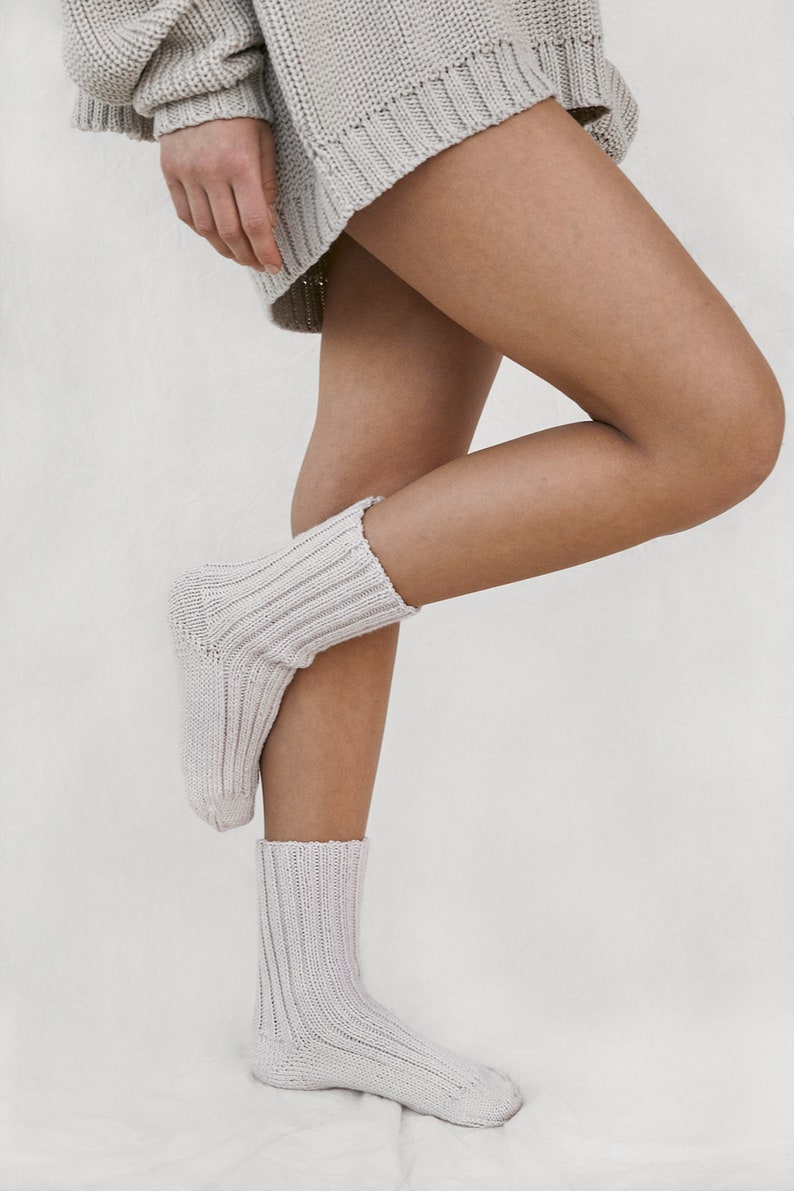 Unisex merino wool cute socks, knitted fuzzy socks, minimalist easter gift, perfect gift for her or him, merino wool yarn socks for men Cream
