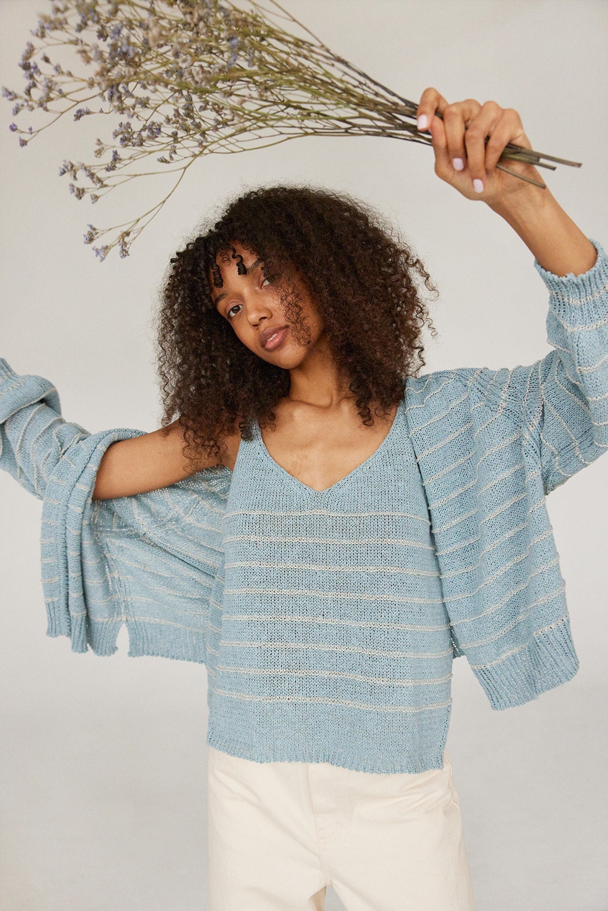 TheKnottyOnes Cute Knit Linen Blue Cardigan for Women, Oversized Cropped Cardigan, Linen Clothing, Fall Clothing Knits in 70s Style, Perfect Gift for Mom