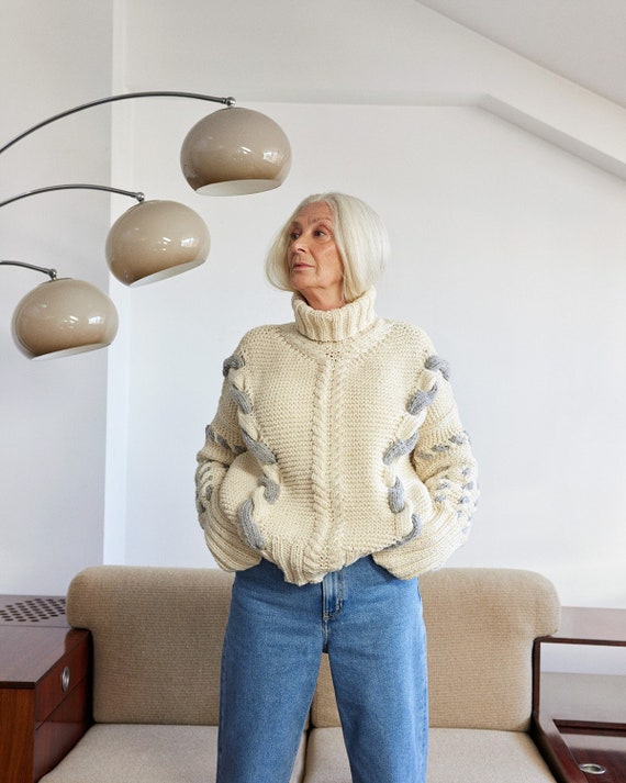 TheKnottyOnes Perfect Hand Knit Sweater for Women, Chunky Knit Oversized Turtleneck Sweater, Sustainable Fall Clothing, Minimalist Clothing