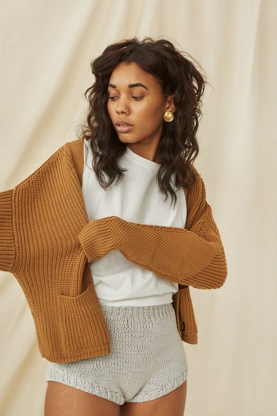 Slouchy Merino Wool Cardigan for Women, Perfect Chunky Oversized Cardigan Sweater, Knitted Boho Crop Cardigan, Gift for Her, Fall Clothing