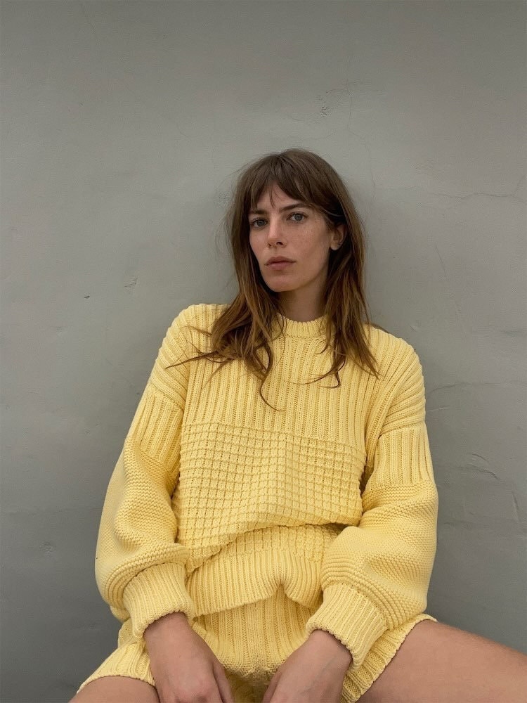 Minimalist Cotton Yellow Sweater for Women, Chunky Knit Cozy