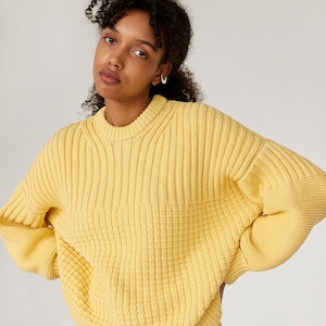 Bio Baumwolle Oversized Pullover, Grobstrick Pullover, nachhaltige Loungewear Frauen, perfekte Geschenkidee für Sie, Winterkleidung Yellow