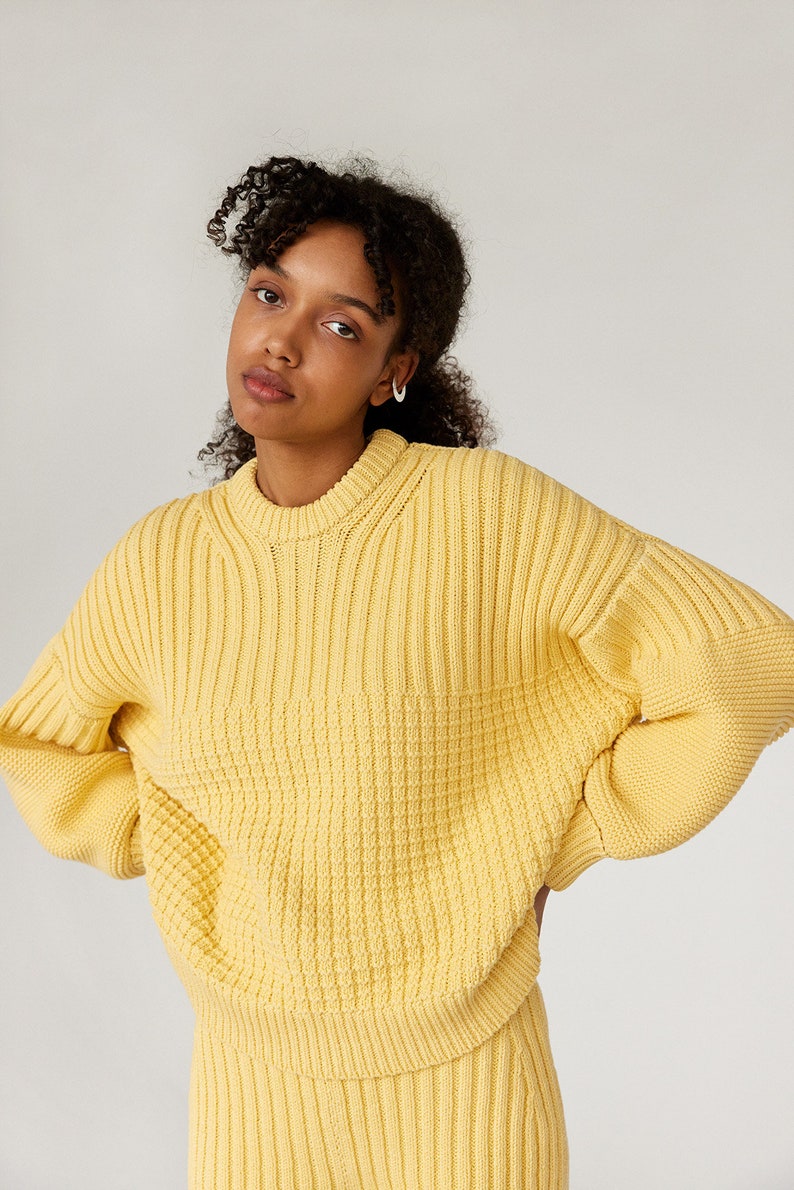 Organic cotton oversized sweater, chunky knit pullover sweater, sustainable loungewear women, perfect gift idea for her, winter clothing Yellow