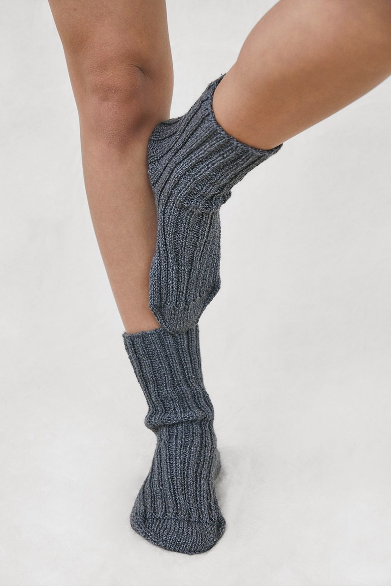 Unisex merino wool cute socks, knitted fuzzy socks, minimalist easter gift, perfect gift for her or him, merino wool yarn socks for men image 5
