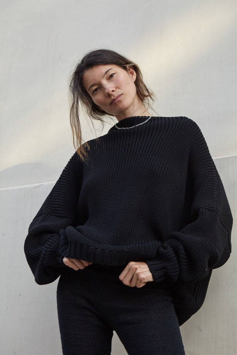 Black Merino Wool Sweater Oversized Knit Sweater Baggy Knit | Etsy