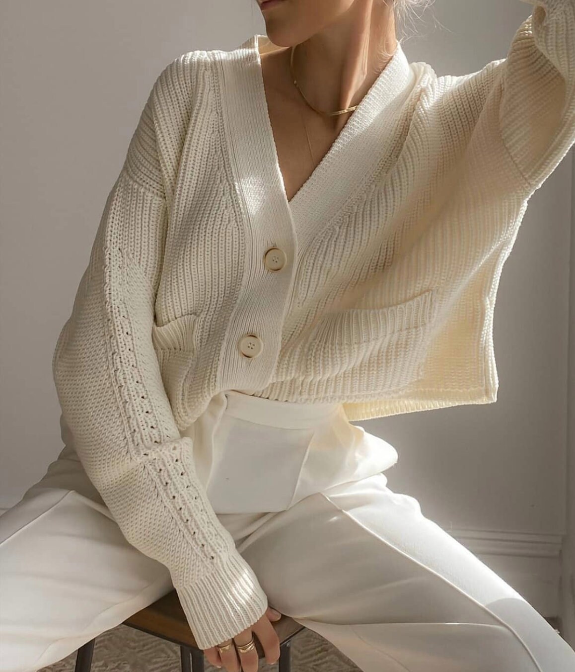 Chunky Knit White Merino Wool Cropped Cardigan for Women - Etsy Australia