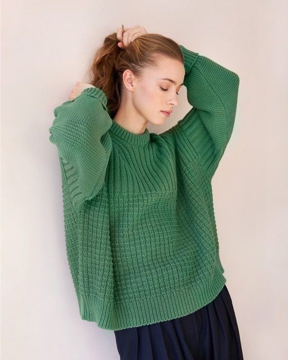 Organic Cotton Oversized Sweater, Chunky Knit Pullover Sweater