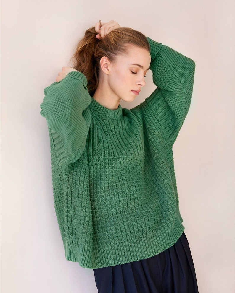 Organic cotton oversized sweater, chunky knit pullover sweater, sustainable loungewear women, perfect gift idea for her, winter clothing Green