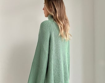 Suéter de lana merino de punto para mujer, suéter de cuello alto, regalo personalizado para ella, ajuste pequeño
