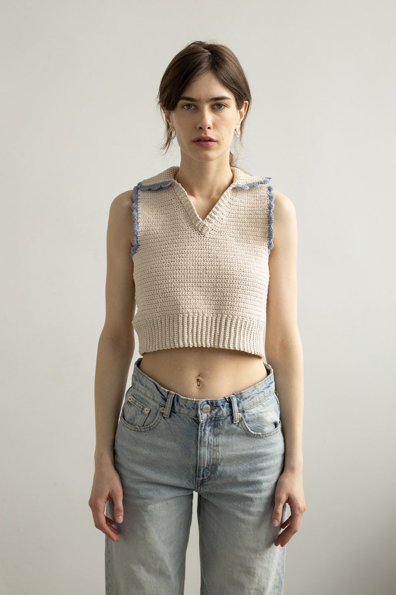 Handmade crochet crop top for women, perfect winter v neck shirt, crochet crop tank top, womens vest, minimalist graduation gifts image 4