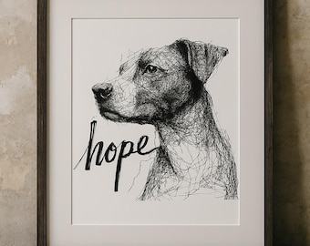 Hope Hund Kunstdruck #2 - Skizze Linie Zeichnung | Kreatives Büro | Digitaler Download Wandkunst