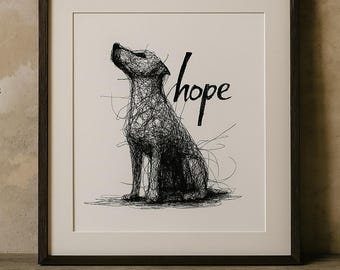Hope Hund Kunstdruck #3 - Skizze Linie Zeichnung | Kreatives Büro | Digitaler Download Wandkunst