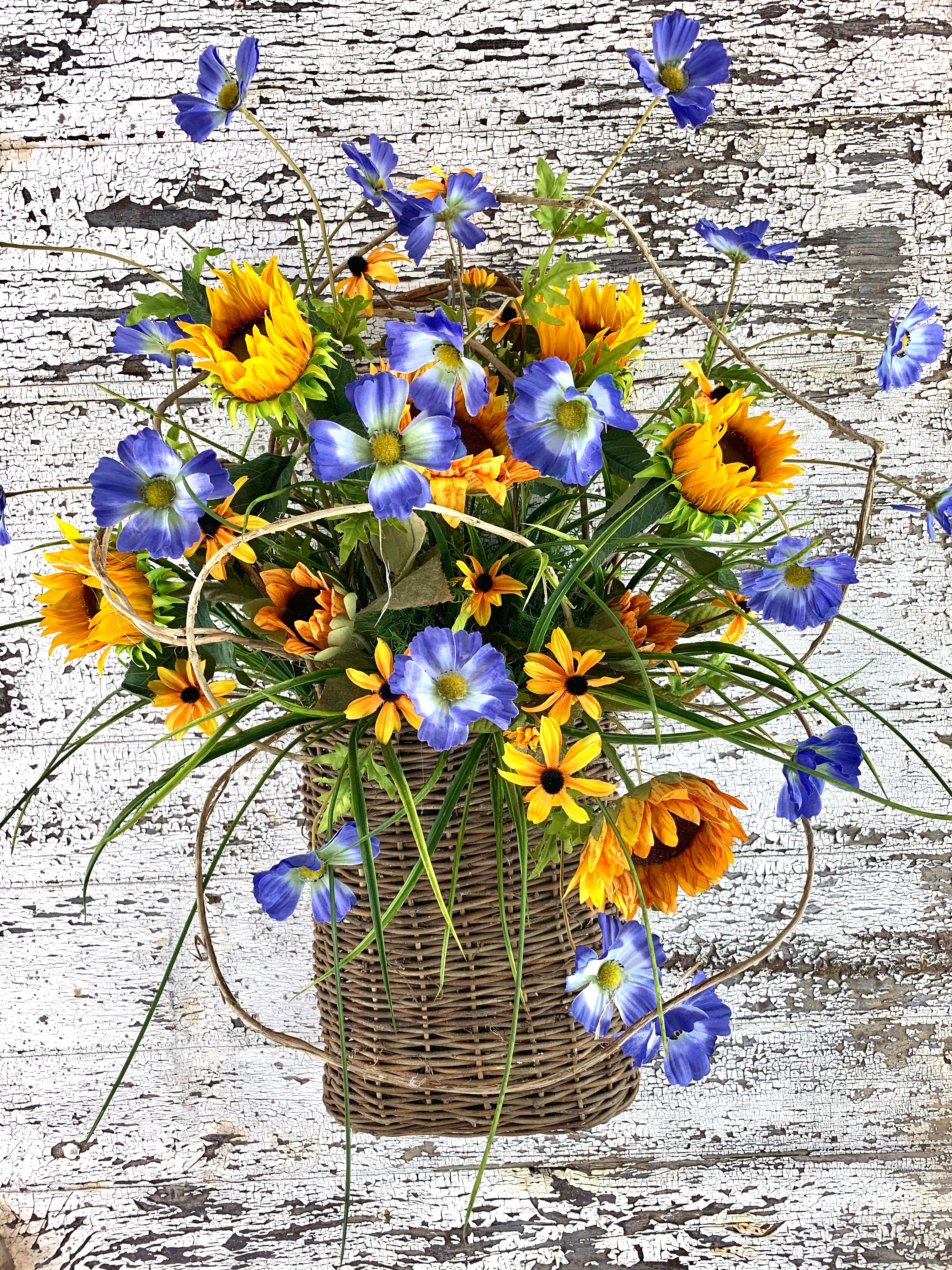 Fall Basket For Front Door Fall Basket Of Sunflowers Front Door Decor Fall Decor Sunflower Decor Honeysuckle Vine Sunflower Basket