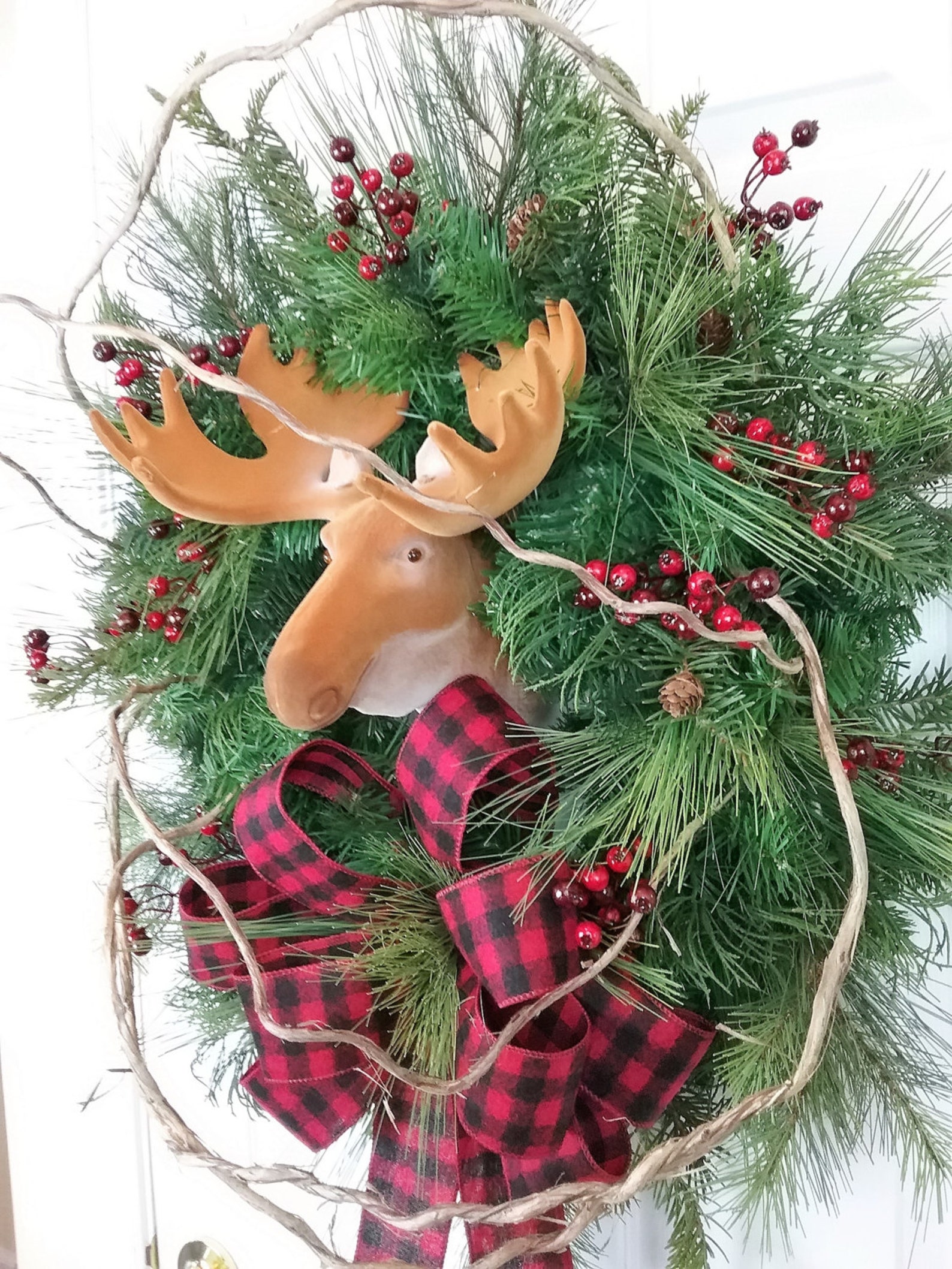 Christmas Wreath Moose Wreath Christmas Wreath with Moose Etsy