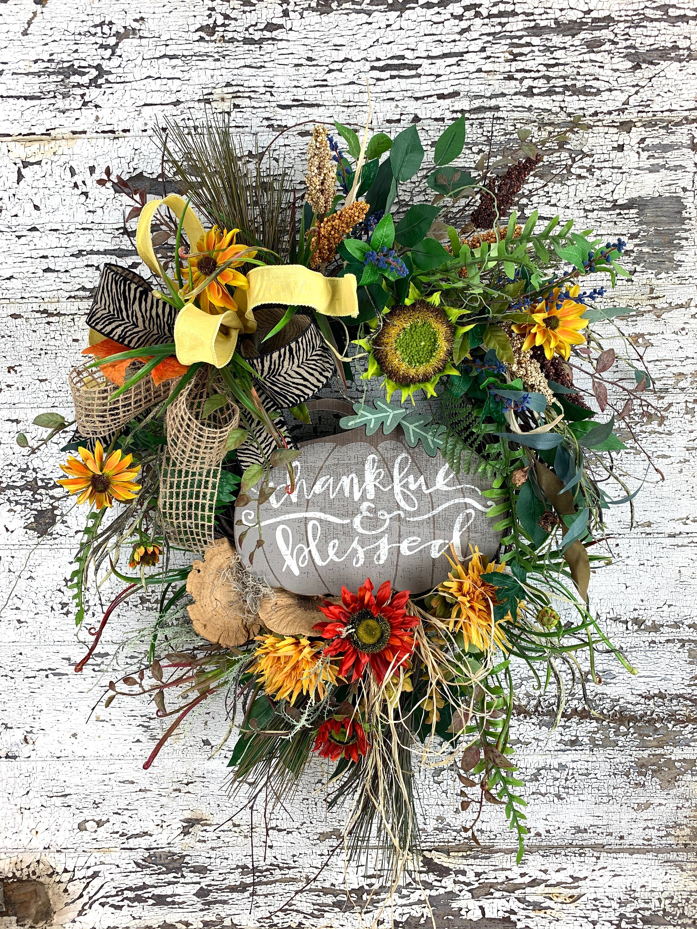 Fall Autumn Wreath Fall Front Door Wreath With Sunflowers Thankful And Blessed Autumn Front Door Wreath Sunflowers Fall Door Decor