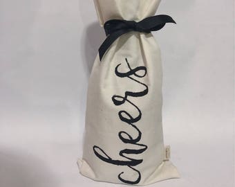 cheers wine gift bag | fabric wine bag | bottle bag | reusable bag | gift bag | host gift | housewarming | holiday | wine lover