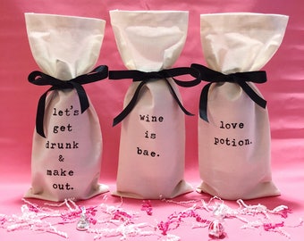 wine gift bag | love potion | funny valentines gift | wine lover | canvas bag | reusable gift bag | fabric gift bag | love potion wine