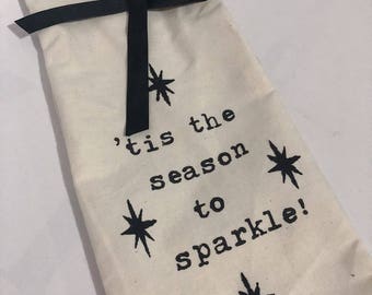 wine gift bag | fabric gift bag | tis the season | sparkle | seasonal bag | christmas gift | coworker gift | hostess gift | housewarming