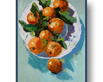 Still life with tangerines, mandarines, fruits. Original Oil Painting on Canvas  20x16in