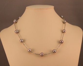 Silver Shell Pearl and Seed Bead Single Strand Beaded Necklace