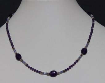 Royal Amethyst and Tanzanite Single Strand Beaded Necklace