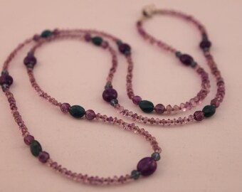 Amethyst and Apatite Long Strand Beaded Necklace