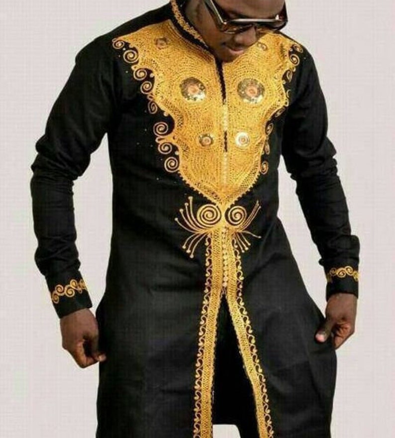 Black And Gold Mens African Clothing Ankara Dashiki Mens | Etsy