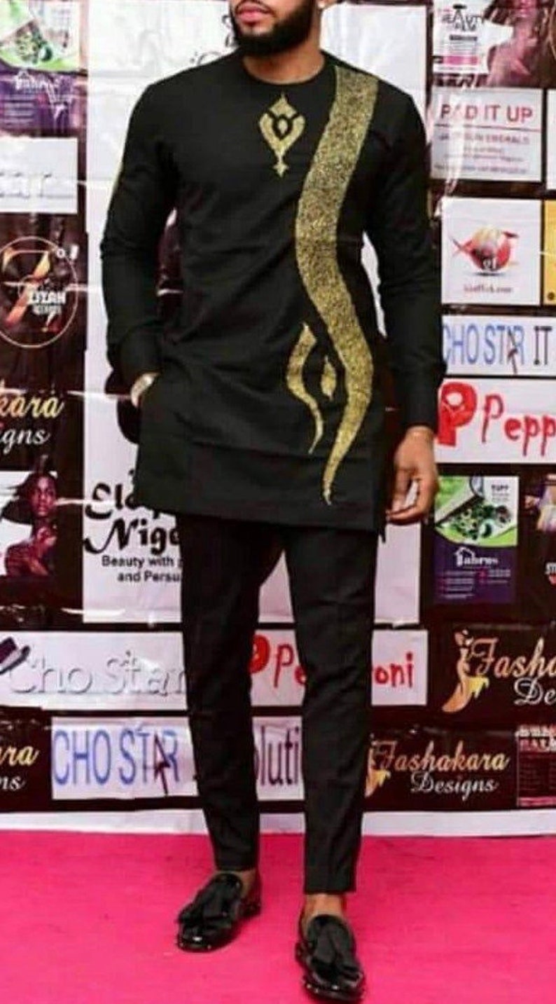 Black And Gold Mens African Clothing Ankara Dashiki Mens Etsy