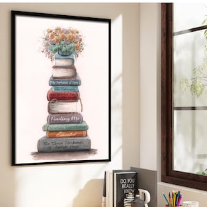 Custom Book Stack Print, Personalized Book Spines, English Teacher Appreciation Canvas, Bibliophile Birthday Gift, Book Club, Librarian Art