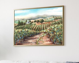 Impression Italie, art mural vin, impression d'art Toscane, peinture vignoble, décoration toscane, grand paysage, art mural cuisine italienne, impression Napa Valley