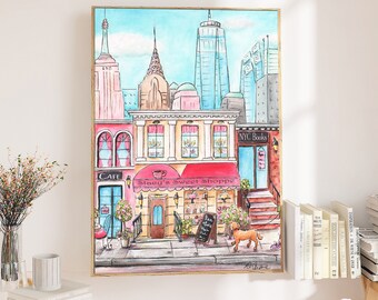 New Yorker Print For Office, Personalized Gift For College Girl, NYU Gift, NYC Poster, Brooklyn Print, NYC Skyline, Pink Office Decor Woman