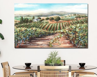 Wine Bar Art, Italian Landscape Painting, Tuscany Art Print, Italy Canvas Wall Art, Tuscan Decor, Vineyard Painting, Napa Valley Countryside