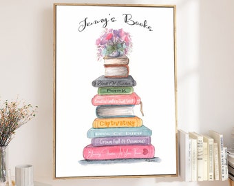 Custom Personalized Pink Office Decor For Her, Gift For Book Lover Print, Unique Teacher Gift, Bookworm Reading Corner Wall Art For Woman