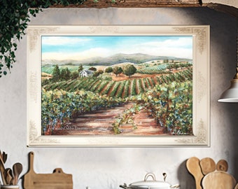 Tuscan Kitchen Decor, Italian Gift For Woman, Italy Print, Wine Cellar Wall Art, Vineyard Painting, Tuscan Decor, Italian Kitchen Wall Art