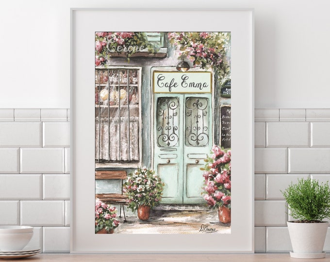 Paris Cafe Wall Art, Personalized Gift For Mom, French Country Kitchen Decor, Paris Kitchen Print, Provence Sign, Bistro Watercolor