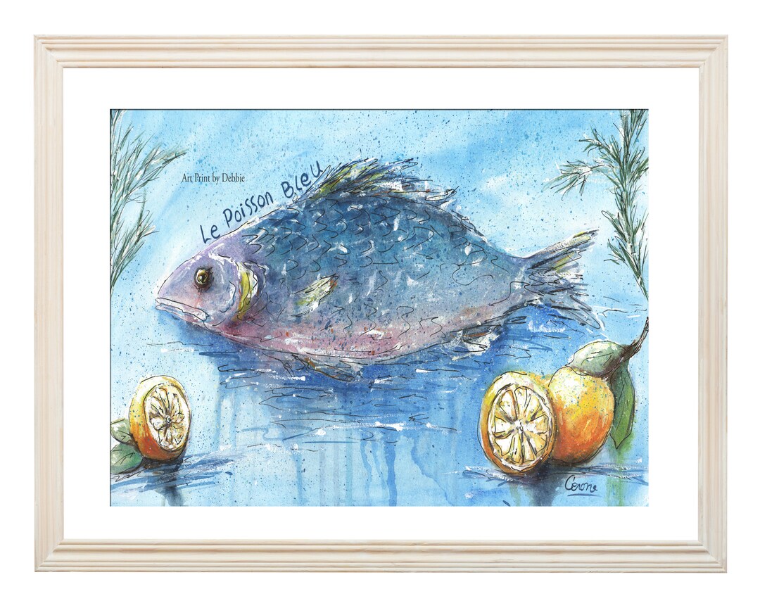 Blue and Yellow Kitchen Decor, Large Horizontal Kitchen Wall Art, French Kitchen Art Print, Blue