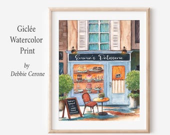 Personalized Paris Patisserie Watercolor Fine Art Print: French Kitchen Wall Art