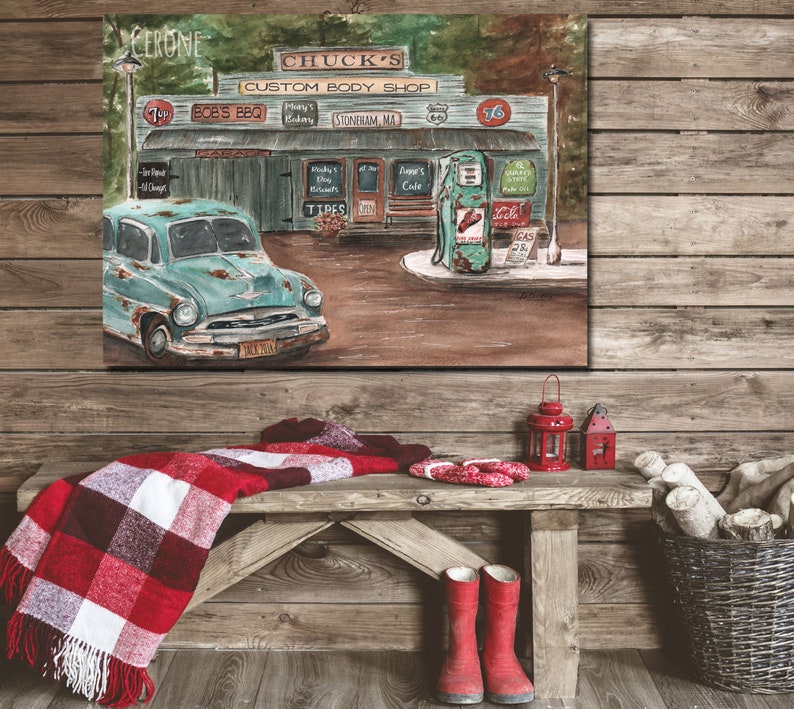 Custom Personalized Birthday Gift For Him, Unique Great Dad Gift, Classic Car Lover Print, Antique Gas Station Garage, Unframed 8x10 24x36 image 7