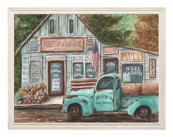 Country Bathroom Art, Pickup Truck Bathroom Decor, Rustic Teal Blue Truck, Aqua Farmhouse Bathroom, Vintage Country Bath Decorating Idea