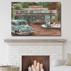 Custom Personalized Birthday Gift For Him, Unique Great Dad Gift, Classic Car Lover Print, Antique Gas Station Garage, Unframed 8x10 24x36 image 6