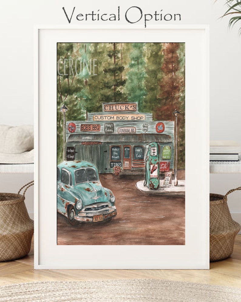 Custom Personalized Birthday Gift For Him, Unique Great Dad Gift, Classic Car Lover Print, Antique Gas Station Garage, Unframed 8x10 24x36 image 8