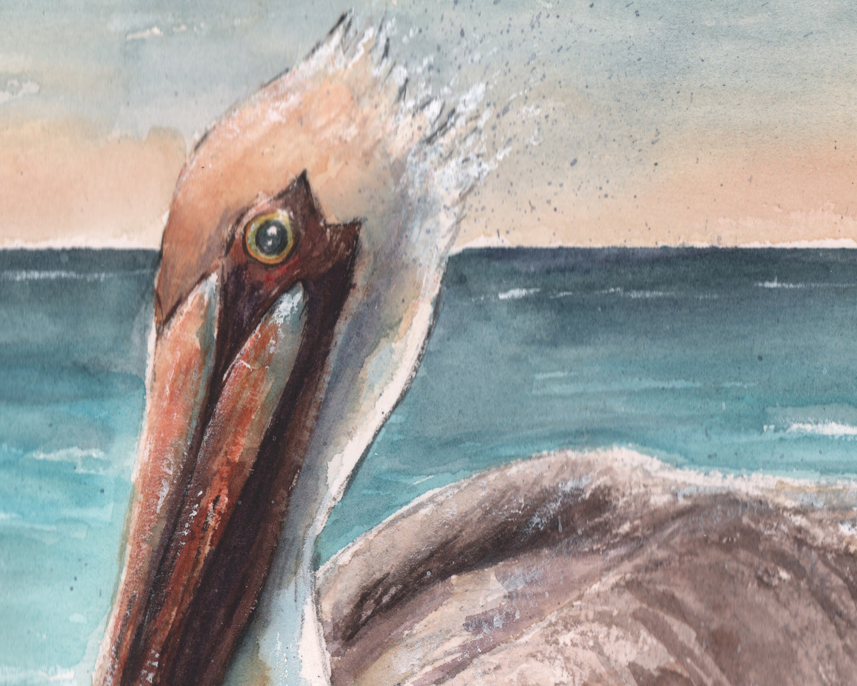 Pelican Watercolor Painting, Abstract Coastal Bird Art, PRINT or CANVAS ...