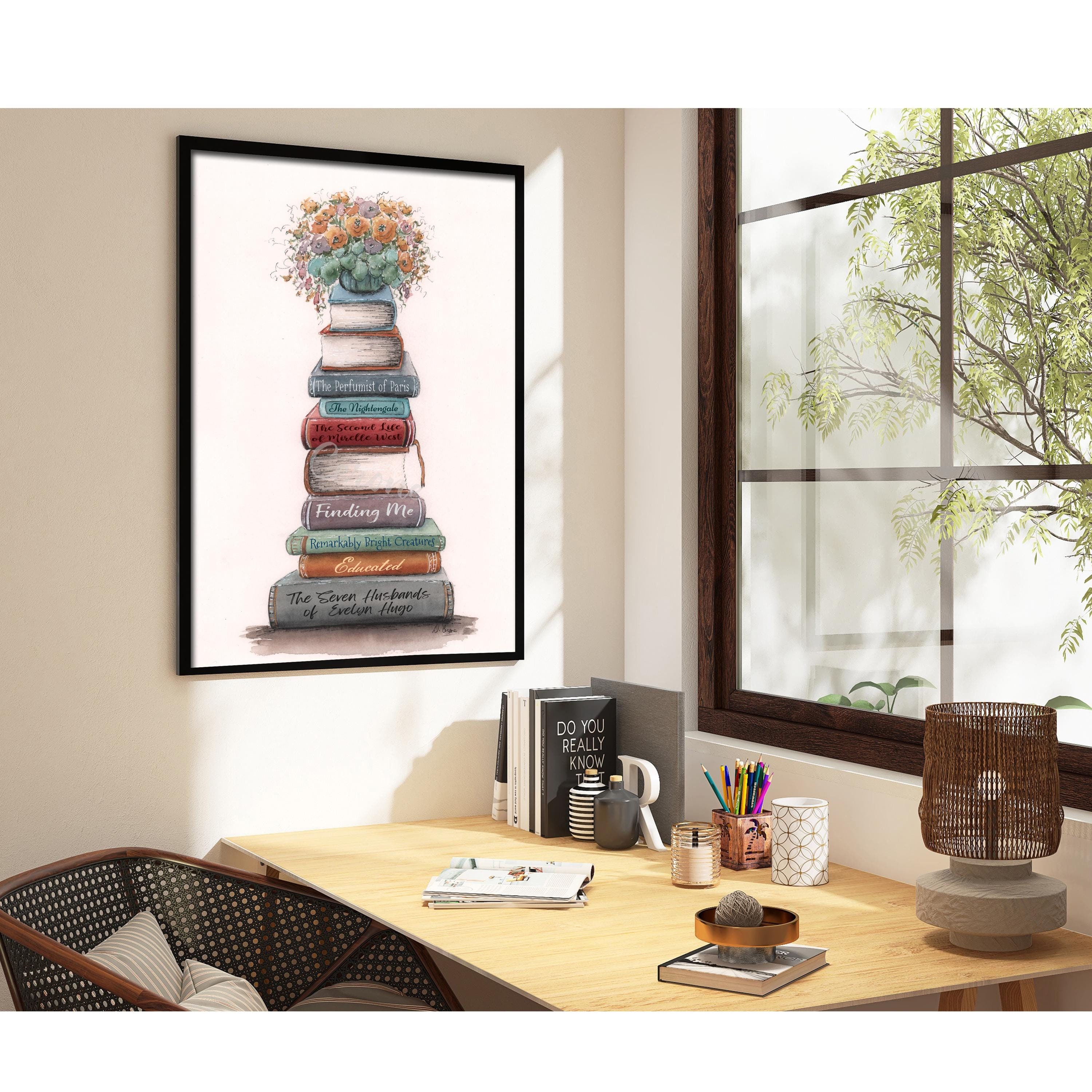 Book Stack Print Custom Book Stack Print, Personalized Book Spines, English Teacher ...