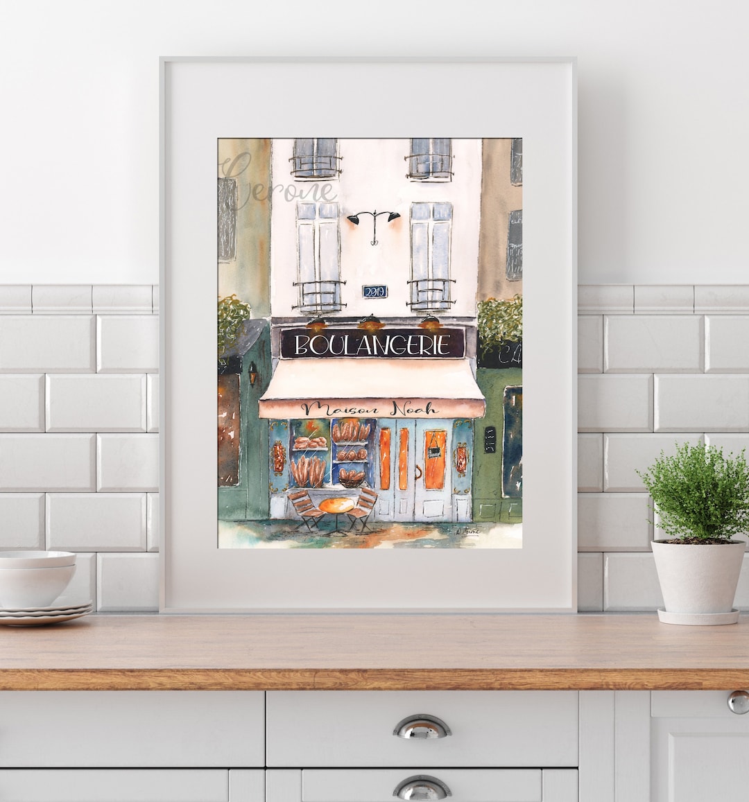 kitchen printable poster bakery print with watercolor... Personalized Paris Print, Parisian Bakery Art Print, Blue Kitchen Art ...