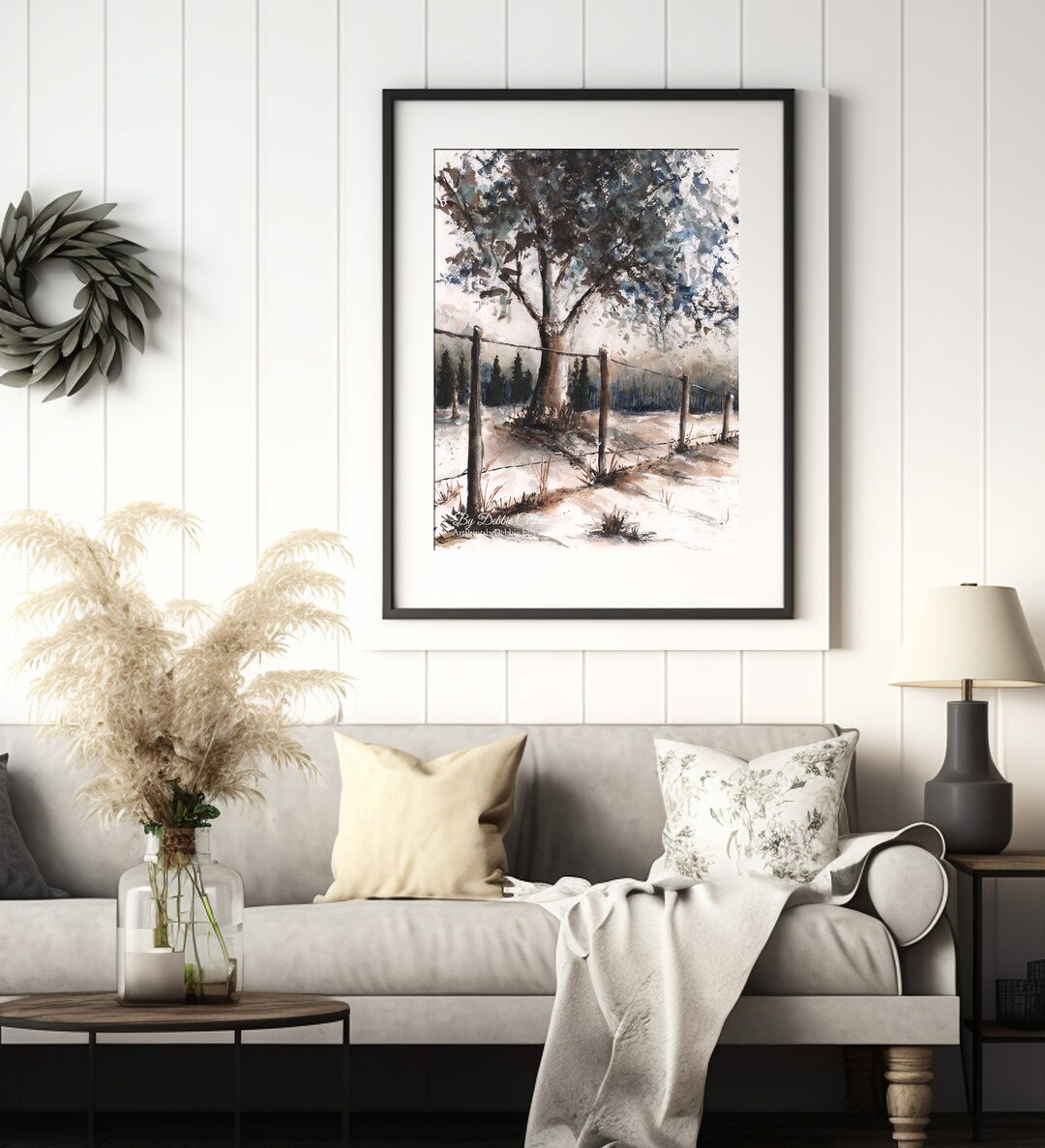 Oak Tree Wall Art, Black and White Landscape Print, Abstract Nature Art